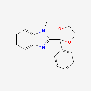molecular formula C17H16N2O2 B14439945 1H-Benzimidazole, 1-methyl-2-(2-phenyl-1,3-dioxolan-2-yl)- CAS No. 76099-38-2
