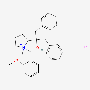 molecular formula C28H34INO2 B14440273 Pyrrolidinium, 2-(1-hydroxy-2-phenyl-1-(phenylmethyl)ethyl)-1-((methoxyphenyl)methyl)-1-methyl-, iodide CAS No. 79808-81-4