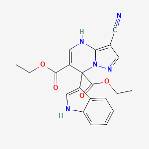molecular formula C21H19N5O4 B14440364 diethyl 3-cyano-7-(1H-indol-3-yl)-4H-pyrazolo[1,5-a]pyrimidine-6,7-dicarboxylate CAS No. 80262-34-6