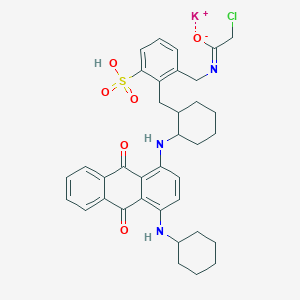 molecular formula C36H39ClKN3O6S B14440719 Benzenesulfonic acid, [[(chloroacetyl)amino]methyl][[2-[[4-(cyclohexylamino)-9,10-dihydro-9,10-dioxo-1-anthracenyl]amino]cyclohexyl]methyl]-, monopotassium salt CAS No. 75247-19-7