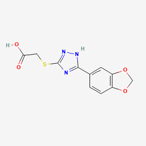 molecular formula C11H9N3O4S B14440992 Acetic acid, ((5-(1,3-benzodioxol-5-yl)-1H-1,2,4-triazol-3-yl)thio)- CAS No. 77803-56-6
