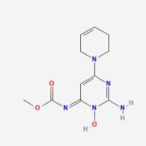molecular formula C11H15N5O3 B14441076 Carbamic acid, [2-amino-6-(3,6-dihydro-1(2H)-pyridinyl)-3-oxido-4-pyrimidinyl]-, methyl ester CAS No. 74025-90-4