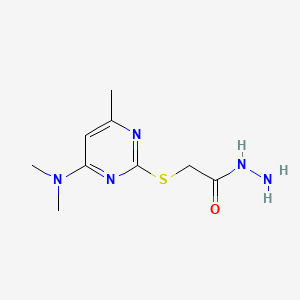 molecular formula C9H15N5OS B14441442 Acetic acid, ((4-(dimethylamino)-6-methyl-2-pyrimidinyl)thio)-, hydrazide CAS No. 77940-23-9