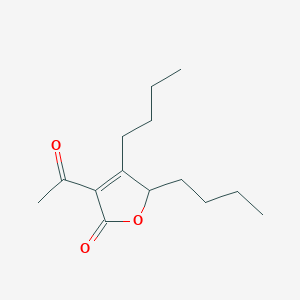 molecular formula C14H22O3 B14441457 3-Acetyl-4,5-dibutylfuran-2(5H)-one CAS No. 77900-57-3