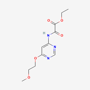 molecular formula C11H15N3O5 B14442057 Acetic acid, ((6-(2-methoxyethoxy)-4-pyrimidinyl)amino)oxo-, ethyl ester CAS No. 75274-13-4