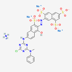 molecular formula C30H22ClN8Na3O13S4 B14442499 Ammonium trisodium 7-((6-((4-chloro-6-(methylphenylamino)-1,3,5-triazin-2-yl)amino)-1-hydroxy-3-sulphonato-2-naphthyl)azo)naphthalene-1,3,6-trisulphonate CAS No. 75559-05-6