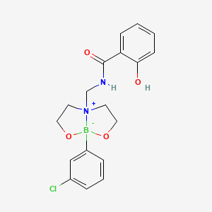 molecular formula C18H20BClN2O4 B14442613 N-[[1-(3-chlorophenyl)-2,8-dioxa-5-azonia-1-boranuidabicyclo[3.3.0]octan-5-yl]methyl]-2-hydroxybenzamide CAS No. 79484-62-1