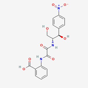molecular formula C18H17N3O8 B14442620 Anthranilic acid, N-((1,3-dihydroxy-1-(p-nitrophenyl)-2-propyl)oxamoyl)-, DL-threo-, (+-)- CAS No. 76549-60-5