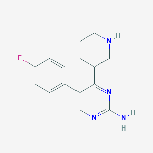 molecular formula C15H17FN4 B1444272 5-(4-Fluorophenyl)-4-(piperidin-3-yl)pyrimidin-2-amine CAS No. 1316222-31-7
