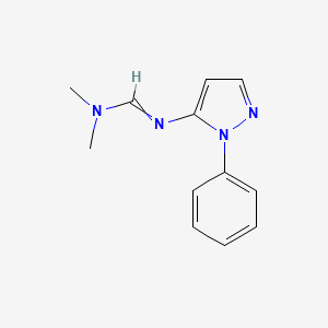 molecular formula C12H14N4 B14443879 N,N-Dimethyl-N'-(1-phenyl-1H-pyrazol-5-yl)methanimidamide CAS No. 77746-71-5