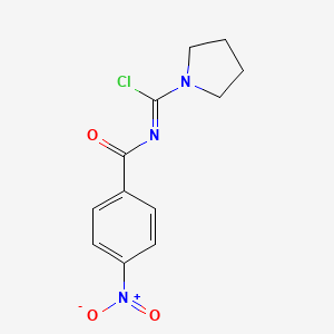 molecular formula C12H12ClN3O3 B14443898 N-(4-Nitrobenzoyl)pyrrolidine-1-carboximidoyl chloride CAS No. 76098-31-2