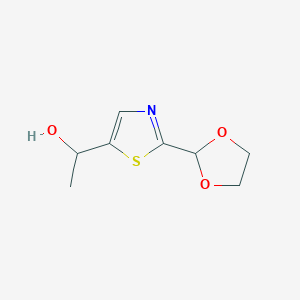 molecular formula C8H11NO3S B1444459 1-[2-(1,3-Dioxolan-2-yl)-1,3-thiazol-5-yl]ethanol CAS No. 1080060-61-2