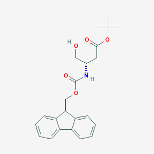 molecular formula C23H27NO5 B144446 (S)-tert-Butyl 3-((((9H-fluoren-9-yl)methoxy)carbonyl)amino)-4-hydroxybutanoate CAS No. 133565-45-4