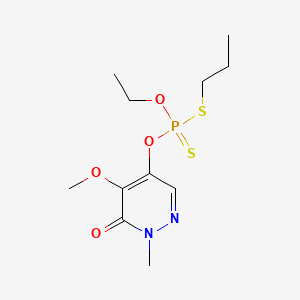molecular formula C11H19N2O4PS2 B14444669 Phosphorodithioic acid, O-(1,6-dihydro-5-methoxy-1-methyl-6-oxo-4-pyridazinyl) O-ethyl S-propyl ester CAS No. 76269-65-3