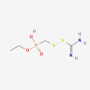 molecular formula C4H11N2O3PS2 B14444731 Phosphonic acid, mercaptomethyl-, ethyl ester, anhydrosulfide with 2-thiopseudourea CAS No. 74038-50-9