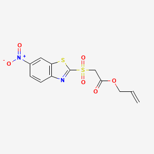 molecular formula C12H10N2O6S2 B14445495 Prop-2-en-1-yl (6-nitro-1,3-benzothiazole-2-sulfonyl)acetate CAS No. 76151-73-0