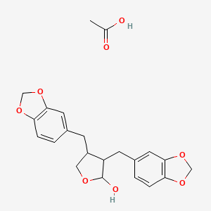 molecular formula C22H24O8 B14445652 Acetic acid;3,4-bis(1,3-benzodioxol-5-ylmethyl)oxolan-2-ol CAS No. 79320-77-7