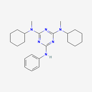 molecular formula C23H34N6 B14446354 Cyclohexylamine, N,N'-(6-anilino-s-triazine-2,4-diyl)bis(N-methyl- CAS No. 73825-65-7