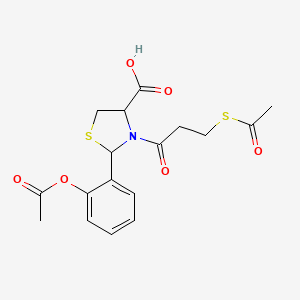 molecular formula C17H19NO6S2 B14446779 (4R)-2-(2-Acetoxyphenyl)-3-(S-acetyl-3-mercaptopropanoyl)-4-thiazolidinecarboxylic acid CAS No. 75147-56-7
