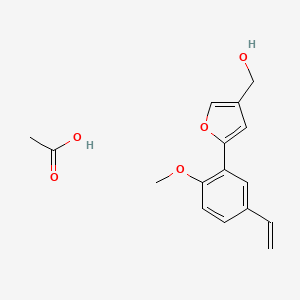 molecular formula C16H18O5 B14447014 Acetic acid--[5-(5-ethenyl-2-methoxyphenyl)furan-3-yl]methanol (1/1) CAS No. 79694-74-9