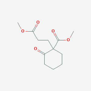 molecular formula C12H18O5 B14447789 Cyclohexanepropanoic acid, 1-(methoxycarbonyl)-2-oxo-, methyl ester CAS No. 75844-17-6