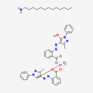 molecular formula C34H24CrN8O6.C13H29N.H<br>C47H54CrN9O6 B14447920 Chromium(3+);hydron;2-[(3-methyl-5-oxido-1-phenylpyrazol-4-yl)diazenyl]benzoate;tridecan-1-amine CAS No. 73297-13-9