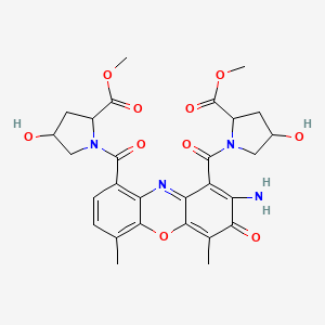 molecular formula C28H30N4O10 B14448225 Methyl 1-[8-amino-9-(4-hydroxy-2-methoxycarbonylpyrrolidine-1-carbonyl)-4,6-dimethyl-7-oxophenoxazine-1-carbonyl]-4-hydroxypyrrolidine-2-carboxylate CAS No. 78205-48-8