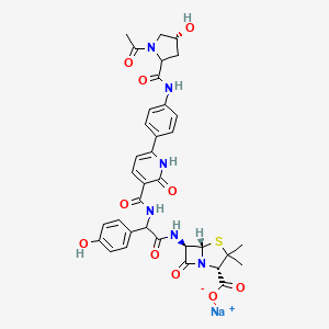 molecular formula C35H35N6NaO10S B14448390 sodium;(2S,5S,6R)-6-[[2-[[6-[4-[[(4R)-1-acetyl-4-hydroxypyrrolidine-2-carbonyl]amino]phenyl]-2-oxo-1H-pyridine-3-carbonyl]amino]-2-(4-hydroxyphenyl)acetyl]amino]-3,3-dimethyl-7-oxo-4-thia-1-azabicyclo[3.2.0]heptane-2-carboxylate CAS No. 76899-83-7