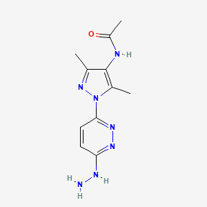molecular formula C11H15N7O B14448482 Acetamide, N-(1-(6-hydrazino-3-pyridazinyl)-3,5-dimethyl-1H-pyrazol-4-yl)- CAS No. 73259-13-9