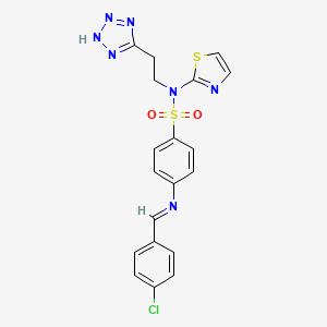 molecular formula C19H16ClN7O2S2 B14448594 Benzenesulfonamide, 4-(((4-chlorophenyl)methylene)amino)-N-(2-(1H-tetrazol-5-yl)ethyl)-N-2-thiazolyl- CAS No. 78311-69-0