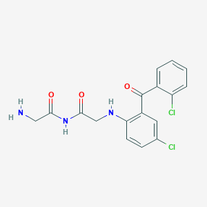 molecular formula C17H15Cl2N3O3 B14448645 Acetamide, 2-((2-aminoacetyl)amino)-N-(4-chloro-2-(2-chlorobenzoyl)phenyl)- CAS No. 74088-33-8