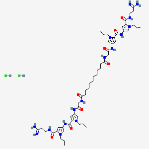 molecular formula C54H84Cl2N16O8 B14448654 Dodecanediamide, N,N'-bis(2-((5-(((5-(((3-amino-3-iminopropyl)amino)carbonyl)-1-propyl-1H-pyrrol-3-yl)amino)carbonyl)-1-propyl-1H-pyrrol-3-yl)amino)-2-oxoethyl)-, dihydrochloride CAS No. 75472-88-7