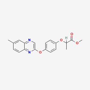 molecular formula C19H18N2O4 B14448785 Propanoic acid, 2-(4-((6-methyl-2-quinoxalinyl)oxy)phenoxy)-, methyl ester CAS No. 78977-03-4