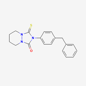 molecular formula C19H19N3OS B14448810 8-(4-Benzylphenyl)-9-sulfanylidene-1,6,8-triazabicyclo(4.3.0)nonan-7-one CAS No. 76995-66-9