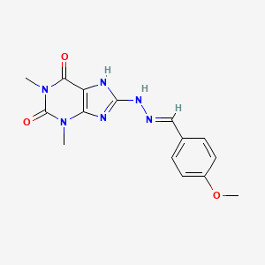 molecular formula C15H16N6O3 B14448850 p-Methoxybenzaldehyde (1,3-dimethyl-8-xanthinyl)hydrazone CAS No. 73664-59-2