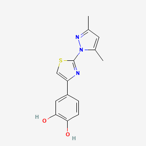 molecular formula C14H13N3O2S B14448998 Pyrocatechol, 4-(2-(3,5-dimethyl-1-pyrazolyl)-4-thiazolyl)- CAS No. 75007-31-7