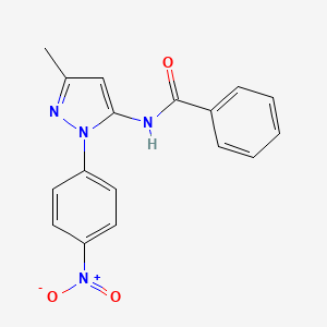 molecular formula C17H14N4O3 B14449084 N-[3-Methyl-1-(4-nitrophenyl)-1H-pyrazol-5-yl]benzamide CAS No. 77746-91-9