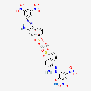 molecular formula C32H16CoN10O16S2.2H.Na<br>C32H18CoN10NaO16S2 B14449264 Cobaltate(3-), bis(6-(amino-kappaN)-5-((2-(hydroxy-kappaO)-3,5-dinitrophenyl)azo-kappaN1)-1-naphthalenesulfonato(3-))-, sodium dihydrogen CAS No. 73297-10-6