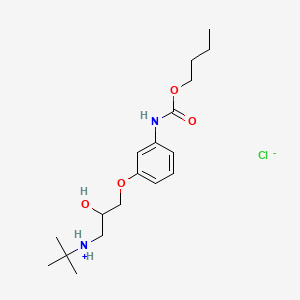 molecular formula C18H31ClN2O4 B14449337 Carbamic acid, (3-(3-((1,1-dimethylethyl)amino)-2-hydroxypropoxy)phenyl)-, butyl ester, monohydrochloride CAS No. 79763-38-5