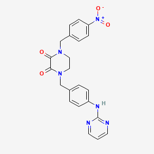 molecular formula C22H20N6O4 B14449713 2,3-Piperazinedione, 1-((4-nitrophenyl)methyl)-4-((4-(2-pyrimidinylamino)phenyl)methyl)- CAS No. 77917-22-7