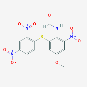 molecular formula C14H10N4O8S B14449812 N-{2-[(2,4-Dinitrophenyl)sulfanyl]-4-methoxy-6-nitrophenyl}formamide CAS No. 74834-86-9