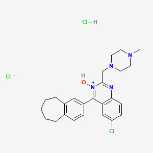 molecular formula C25H31Cl3N4O B14450243 Quinazolinium, 6-chloro-3-hydroxy-2-((4-methyl-1-piperazinyl)methyl)-4-(6,7,8,9-tetrahydro-5H-benzocyclohepten-2-yl)-, chloride, monohydrochloride, hydrate CAS No. 74422-39-2