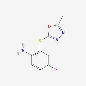 molecular formula C9H8FN3OS B1445069 4-Fluoro-2-((5-methyl-1,3,4-oxadiazol-2-yl)thio)aniline CAS No. 1250168-69-4
