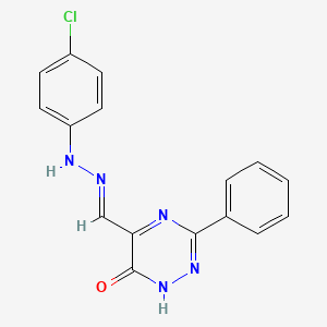 molecular formula C16H12ClN5O B14450735 5-[(E)-[(4-chlorophenyl)hydrazinylidene]methyl]-3-phenyl-1H-1,2,4-triazin-6-one 