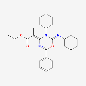 molecular formula C26H35N3O3 B14450817 ethyl (2E)-2-(3-cyclohexyl-2-cyclohexylimino-6-phenyl-1,3,5-oxadiazin-4-ylidene)propanoate CAS No. 78102-88-2