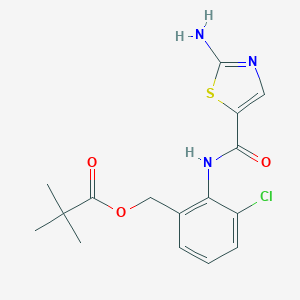 molecular formula C16H18ClN3O3S B144509 2,2-Dimethyl-propanoic Acid [2-[[(2-Amino-5-thiazolyl)carbonyl]amino]-3-chlorophenyl]methyl Ester CAS No. 910297-69-7