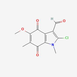 molecular formula C12H10ClNO4 B14451201 2-Chloro-5-methoxy-1,6-dimethyl-4,7-dioxoindole-3-carbaldehyde CAS No. 73355-46-1