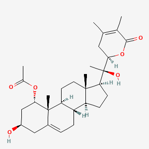 molecular formula C30H44O6 B14451318 Ergosta-5,24-dien-26-oic acid, 1-(acetyloxy)-3,20,22-trihydroxy-,delta-lactone, (1alpha,3beta,22R)- CAS No. 78916-78-6