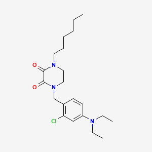 molecular formula C21H32ClN3O2 B14451835 2,3-Piperazinedione, 1-(2-chloro-4-(diethylamino)benzyl)-4-hexyl- CAS No. 77918-00-4
