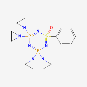 molecular formula C14H21N7OP2S B14451843 3,3,5,5-Tetrakis(aziridin-1-yl)-1-phenyl-1lambda6-thia-2,4,6-triaza-3lambda5,5lambda5-diphosphacyclohexa-1,3,5-triene 1-oxide CAS No. 77666-81-0